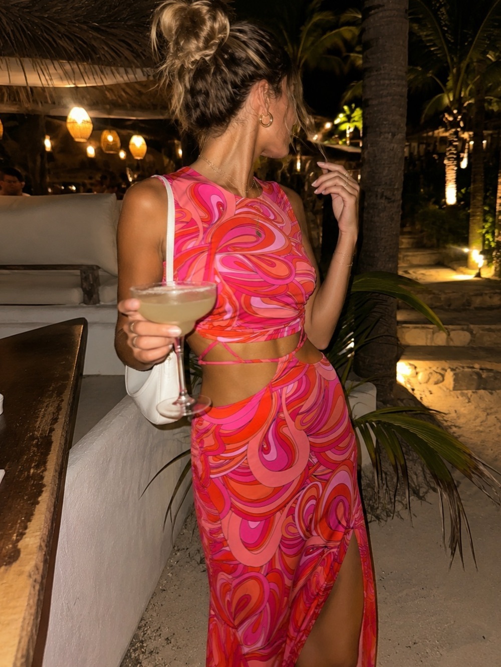 Lilyful Boutique Pink Retro Swirl Cutout Maxi Skirt Set M/L Vacation Resort